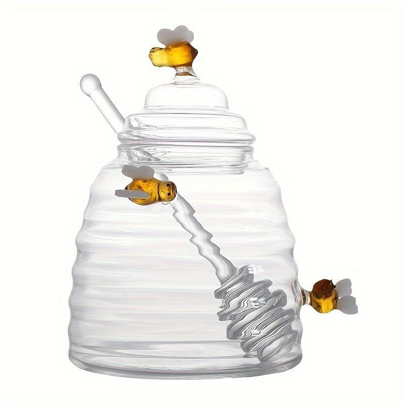 Clear Glass Honey Jar with Lid & Stirring Stick, Cute Simple Honey Storage Jar, Honey Jar for Home Kitchen Dining Room Picnic Office