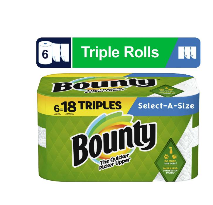 Bounty Select-a-Size Paper Towels, 6 Triple Rolls, White