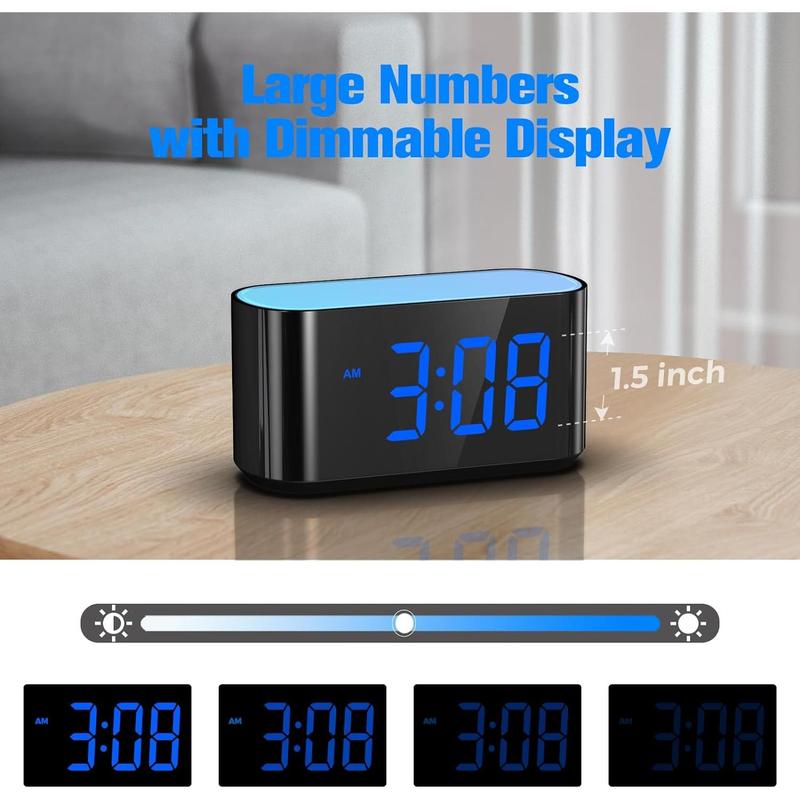 Digital Alarm Clock for Bedrooms - Large Display Easy to Read Across The Room, 7 Larger Color Night Light, Dual Alarm, Dimmer, True Battery Backup, Adjustable Volume