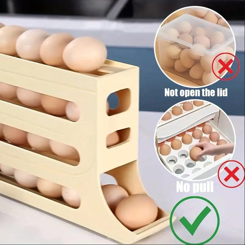 30 Eggs Egg Holder for Fridge - Auto Rolling Fridge Egg Organizer, Space-Saving Egg Dispenser Holder, 4 Tiers Fridge Egg Rack Large Capacity Egg Dispenser for Refrigerator Slide Boxes Kitchen