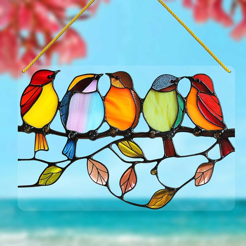 Bird Design Acrylic Hanging Decor, 1 Count Colorful Window Hanging Ornament, Home & Courtyard & Office Decor