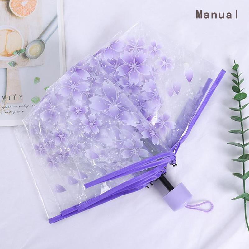 Foldable Umbrella, 1 Count Transparent Flower Pattern Umbrella, Portable Automatic or Manual Retractable Umbrella for Women & Girls