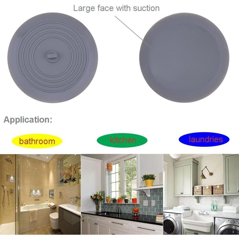 Bathtub Stopper Drain Cover 3 Pack, Silicone Tub Stopper Bathtub Drain, Bath Tub Plug Essentials Flat Suction for Kitchen Bathroom and Laundry