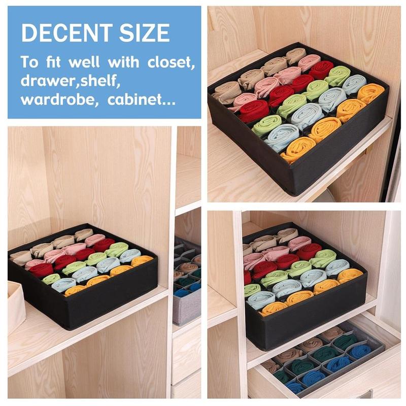 Multi-grid Socks Drawer Storage Box, 2pcs set Folding Underwear Storage Drawer, Fabric Storage Box for Socks, Ties, Underwear Divider Cabinet Organizer, Bedroom Accessories