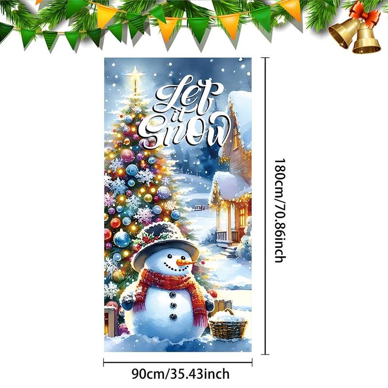 Winter Themed Door Banner, 1 Count Snowman & Christmas Tree Pattern Door Hanging Banner, Festive Backdrop for Home Living Room Bedroom Decor