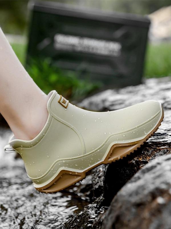 Women's Solid Color Rain Boots, Fashionable Waterproof Anti-slip Rain Boots for Outdoor Work, Waterproof Garden Shoes, Ankle Rain Shoes for Women