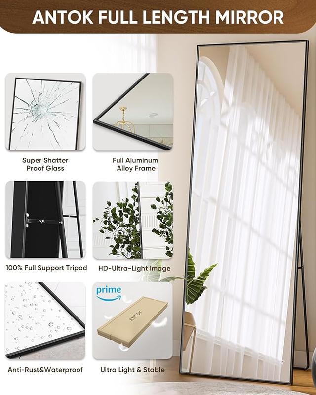 Floor Standing Mirror, Wall Mirror with Stand Aluminum Alloy Thin Frame，Full Length Mirror Wall Mirror 64