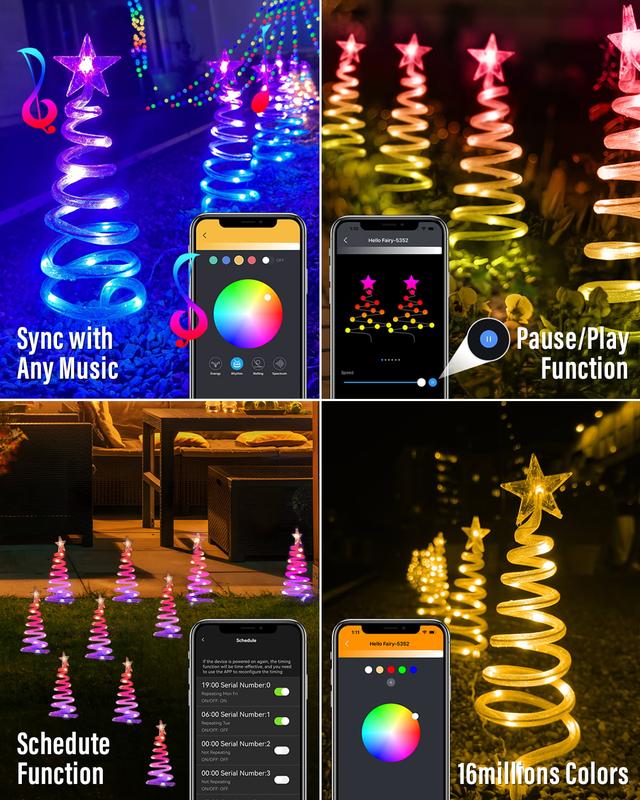 Avatar Controls Outdoor Christmas Pathway Lights, Smart 8 in 1 Multicolor Spiral Xmas Trees Lights with APP&Remote, DIY, Timer, Waterproof, Decorations Pathway Lights for Outside hour timer