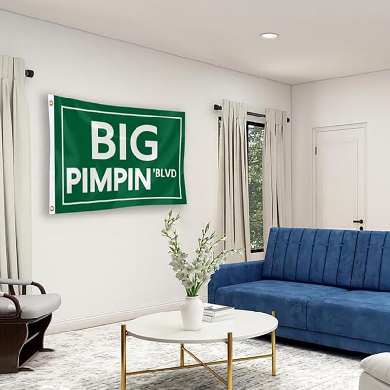 Big Pimpin' Blvd Funny Quote Flag Banner – 3x5 Ft UV Resistant Tapestry for Man Cave, College Dorm, and Outdoor Parties