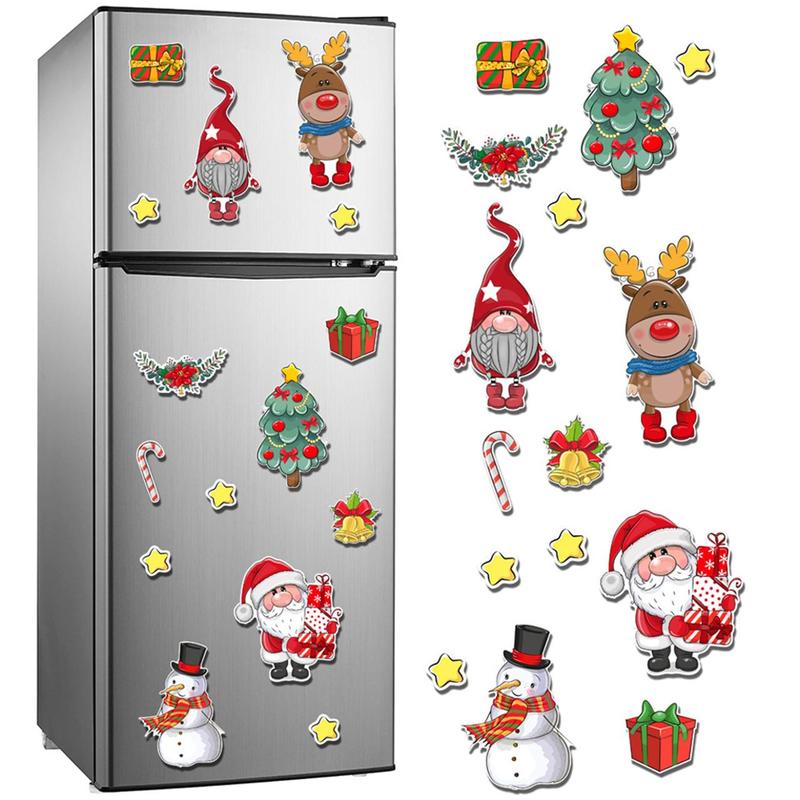 Christmas Themed Magnetic Fridge Sticker, 1 Set Cute Cartoon Gnome & Snowman & Reindeer Decorative Fridge Magnet, Holiday Party Decoration Supplies