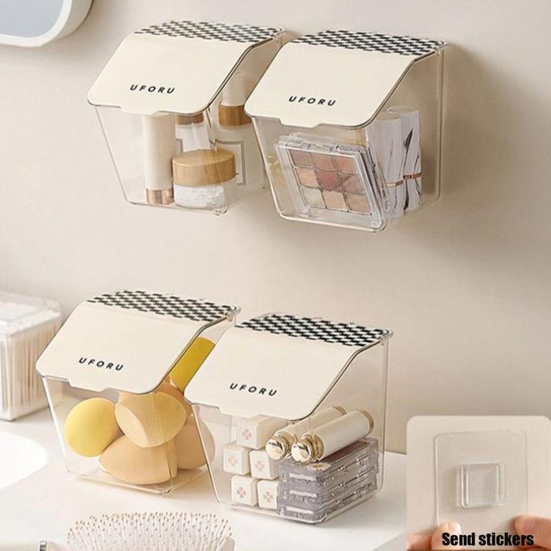 Wall Mounted Storage Box, 4 Counts Clear Storage Box with Lid, Multifunctional Storage Organizer for Home Bathroom Bedroom Study Room