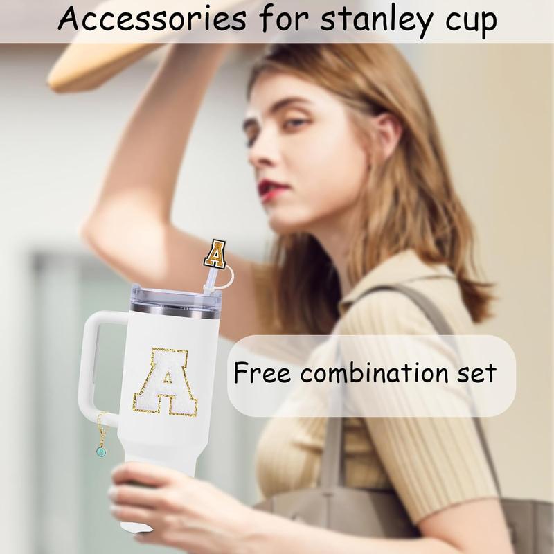 Cup Accessories Set,3 Count 0.4in Straw Cover, 3 Count Letter Charm, 3 Count Letter Towel Stickers Fits 40&30 Oz Tumbler(A)