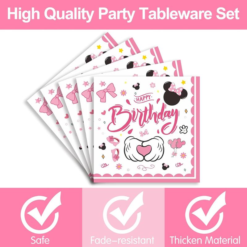 168pcs Minnie Themed Birthday Party Supplies - Mouse Birthday Party Decorations Include Plates, Cups, Napkins, Cutlery, Girl Minnie Baby Shower Birthday Party Supplies, 24 Guests Disposable Set Pack Thick balloon tree genderreveal balloon lightup numbers