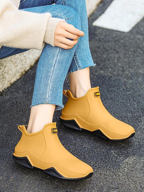 Women's Solid Color Rain Boots, Fashionable Waterproof Anti-slip Rain Boots for Outdoor Work, Waterproof Garden Shoes, Ankle Rain Shoes for Women