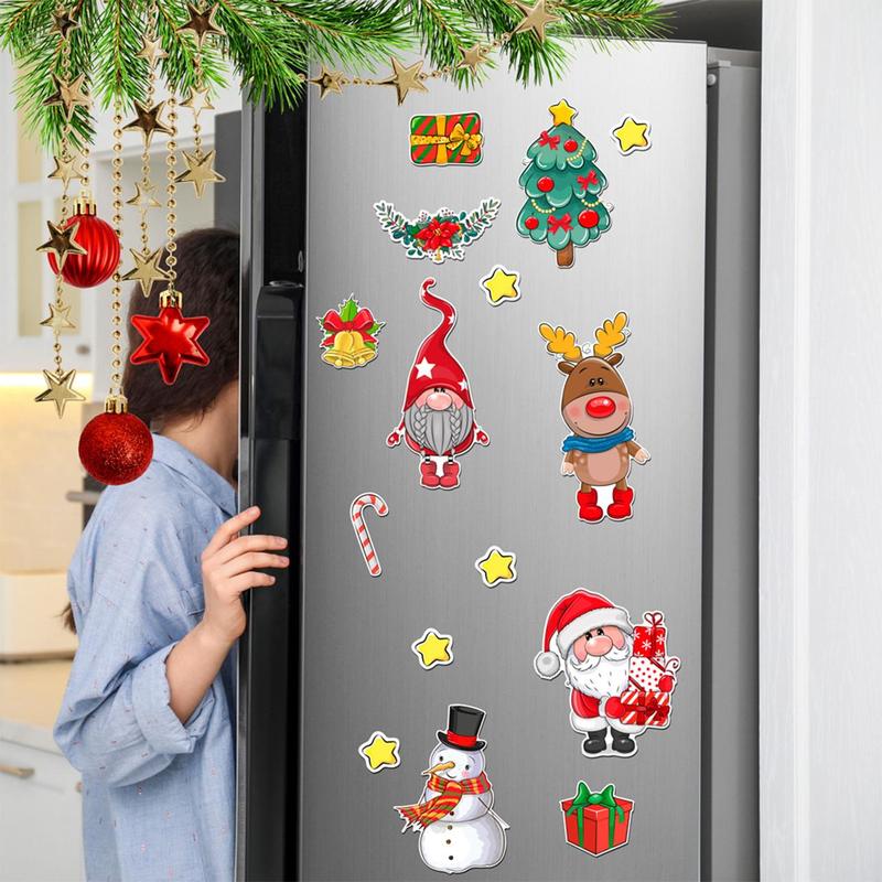 Christmas Themed Magnetic Fridge Sticker, 1 Set Cute Cartoon Gnome & Snowman & Reindeer Decorative Fridge Magnet, Holiday Party Decoration Supplies