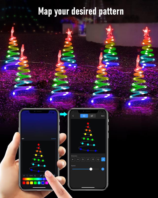 Avatar Controls Outdoor Christmas Pathway Lights, Smart 8 in 1 Multicolor Spiral Xmas Trees Lights with APP&Remote, DIY, Timer, Waterproof, Decorations Pathway Lights for Outside hour timer