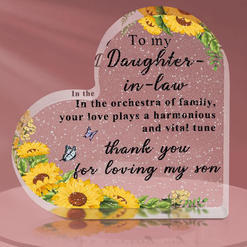 Heart Shaped Acrylic Plaque, 1 Count Slogan Graphic Acrylic Ornament, Thank You Gift for Daughter-in-law