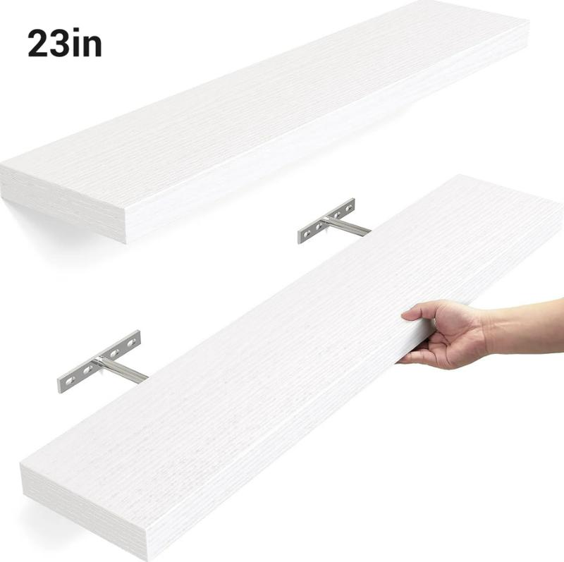 23 inch Wood Floating Shelves Wall Mounted Shelves, White, Set of 2 - Ideal for Home Organization Decor Wooden