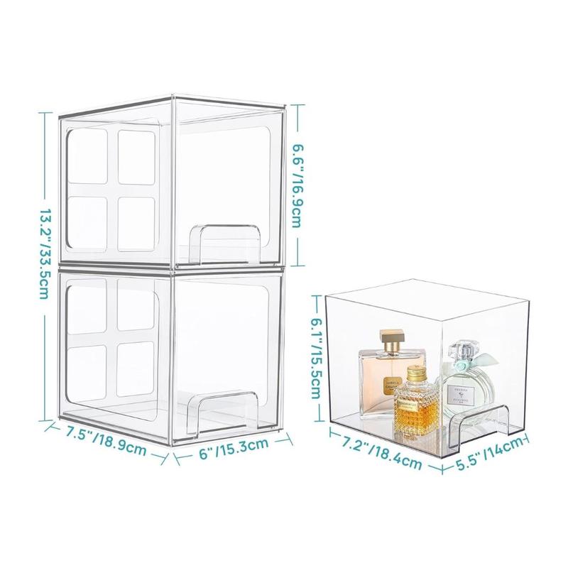 「Black Friday」Vtopmart 4 Pack Stackable Makeup Organizer Storage Drawers, 6.6''Tall Acrylic Bathroom Organizers，Clear Plastic Storage Bins For Vanity, Kitchen