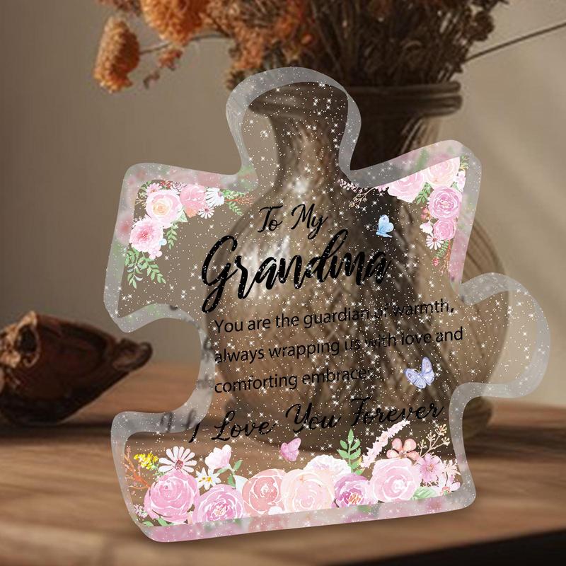 Letter Design Acrylic Puzzle Ornament, To My Grandma Gift, Transparent Acrylic Plaque, Birthday Gift For Grandma, Appreciation Gift For Grandma, Best Heartwarming Gift For Grandma