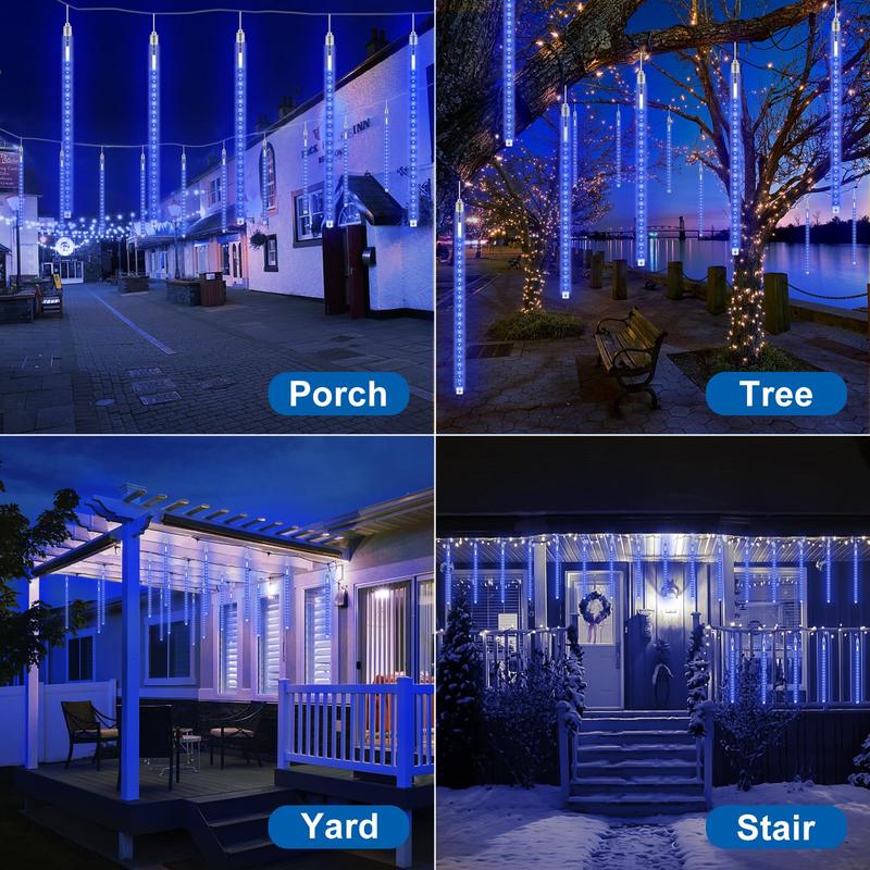 PEMOTech Blue Meteor Shower Lights, 16 Tubes 15.7inch 576 LED Christmas Lights Outdoor Waterproof - Decoration,  Ornaments Decoration Halloween