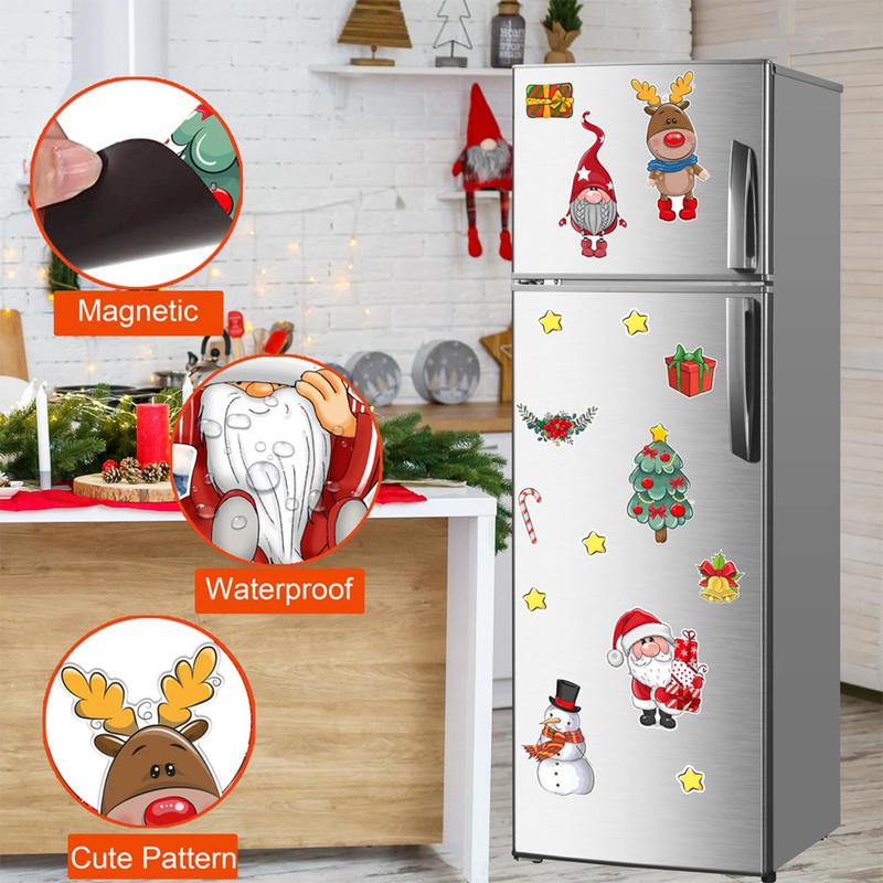 Christmas Themed Magnetic Fridge Sticker, 1 Set Cute Cartoon Gnome & Snowman & Reindeer Decorative Fridge Magnet, Holiday Party Decoration Supplies