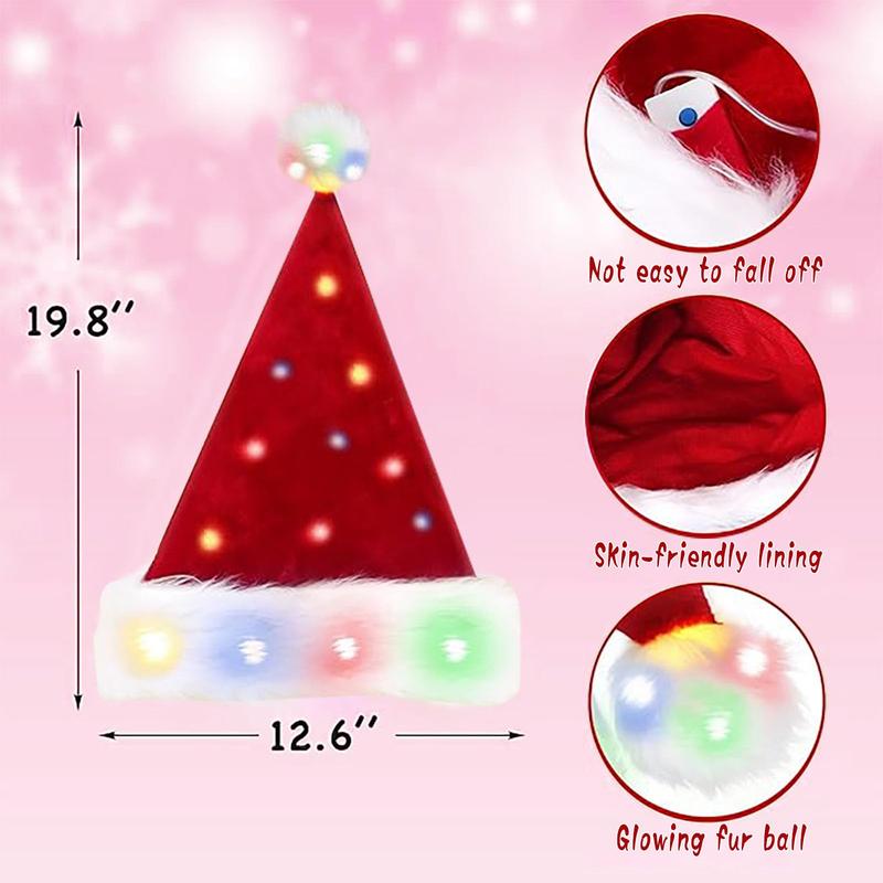 Christmas Hat for Adults, Santa Hat Holiday Color Light Up Unisex Velvet Comfort Extra Thicken Xmas Hat for New Year Festive Party Supplies，Santa Hat: Christmas Hat Adult - Santa Hat for Women and Men - Led Santa Hat