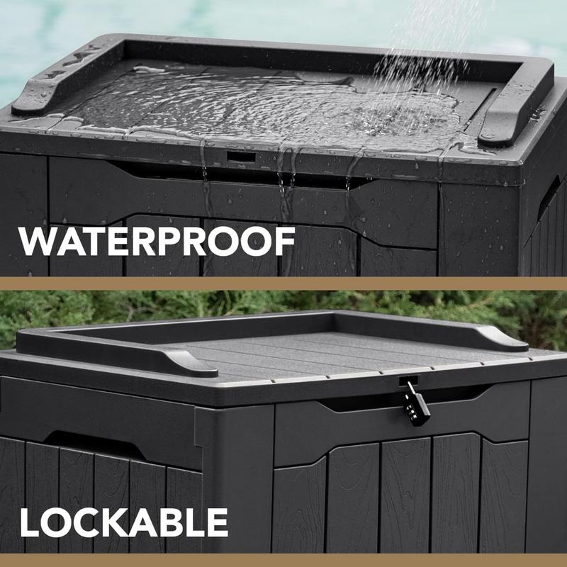 30 Gallon Resin Deck Box Outdoor Indoor Waterproof Storage Box for Patio Pool Accessories Storage for Cushion Garden Tools (30 Gallon, Black)