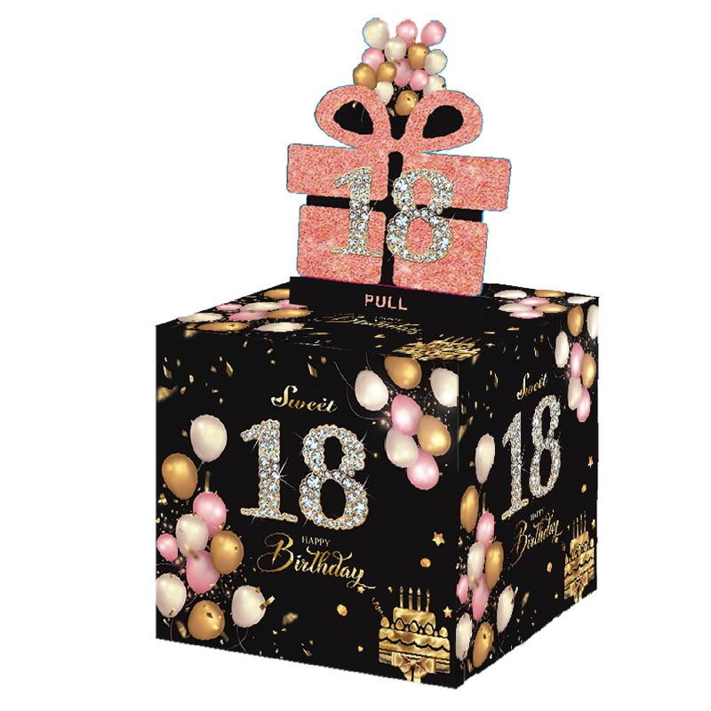 Creative 18th Birthday Themed Cash Box, 1 Set Including 1 Count Happy Birthday Card & 50pcs Clear Bag, Surprise Cash Box for Birthday Party