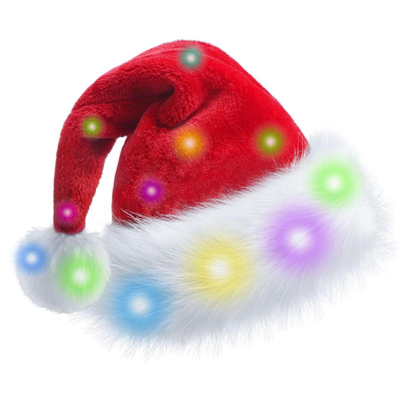 Christmas Hat for Adults, Santa Hat Holiday Color Light Up Unisex Velvet Comfort Extra Thicken Xmas Hat for New Year Festive Party Supplies，Santa Hat: Christmas Hat Adult - Santa Hat for Women and Men - Led Santa Hat