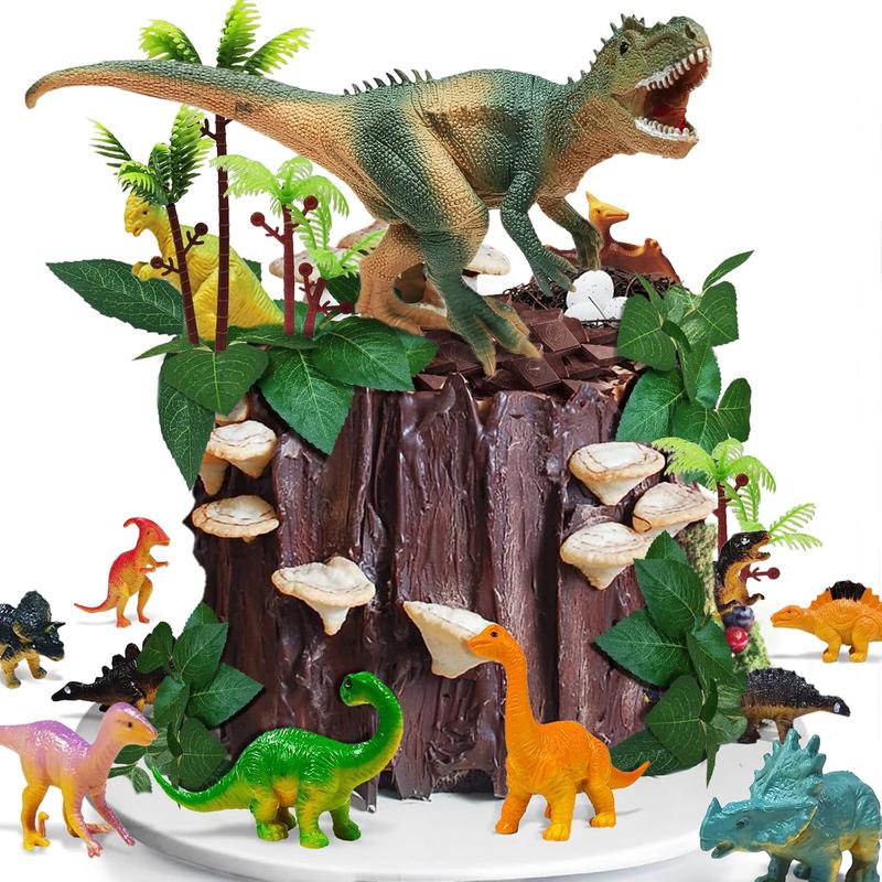 26 count Dinosaur Cake Toppers With Dinosaur Eggs Leaves Trees Cake Decorations For Birthday Party,Dinosaur Themed Party,   Party, Party Cake Decorations