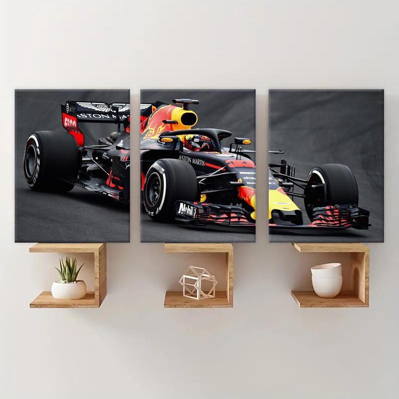 Wooden Framed Canvas Painting, 3 Counts Racing Car Pattern Wall Art, Modern Art Wall Decoration for Living Room Office Bedroom Home Dormitory