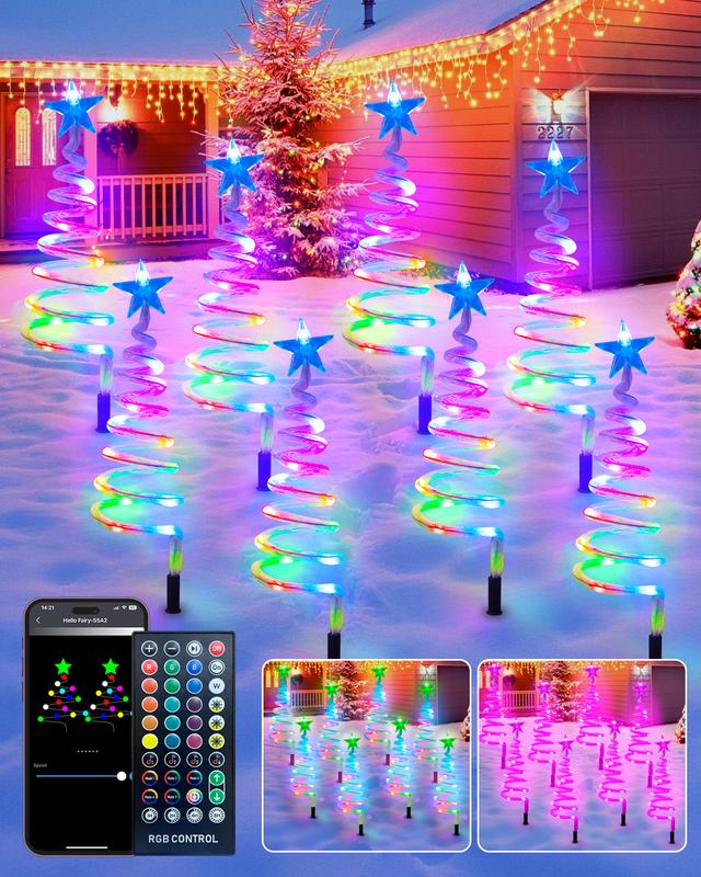 Avatar Controls Outdoor Christmas Pathway Lights, Smart 8 in 1 Multicolor Spiral Xmas Trees Lights with APP&Remote, DIY, Timer, Waterproof, Decorations Pathway Lights for Outside hour timer