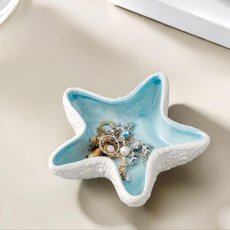 Starfish Shaped Jewelry Storage Bowl, 1 Count Ceramic Jewelry Key Sundries Storage Holder, Desktop Decoration Ornament for Home Bedroom Dressing Table