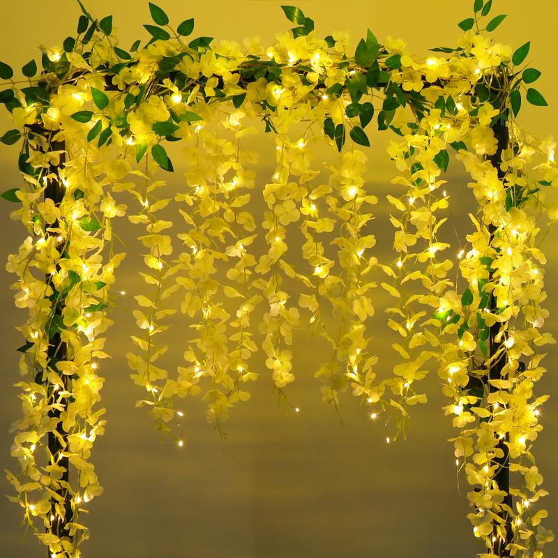 DEEMEI Artificial Garlands DIY Wisteria Vine Silk Hanging Flowers with LED Strings Lights for Wedding Arch Home Garden Outdoor Ceremony Floral Decor Porch