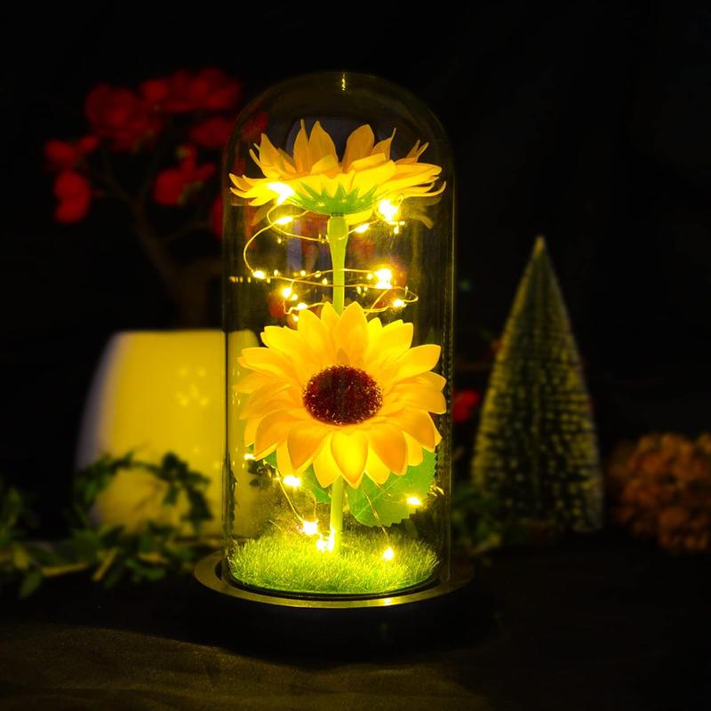 Sunflower Gifts for Women,Birthday Gifts for her,Sunflowers Artificial  in Glass Dome, Gifts for Xmas,Valentine Day,Wedding,Mothers Day,Anniversary (Yellow)