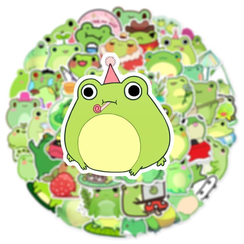 50pcs Cute Cartoon Little Frog Pattern Sticker, Graffiti Waterproof Decoration Sticker, DIY Decor Sticker For Home, Scrapbook, Water Bottle