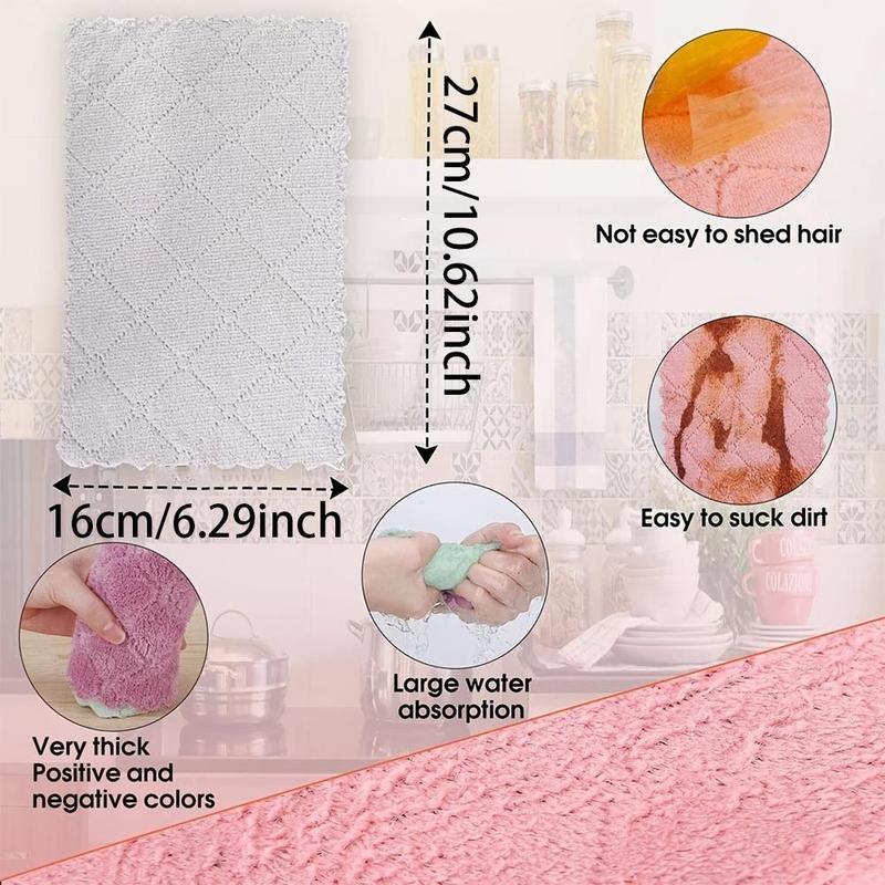 10pcs Random Color Coral Fleece Dishwashing Cloth, Reusable Cleaning Towel, Thicken Dishcloth For Kitchen