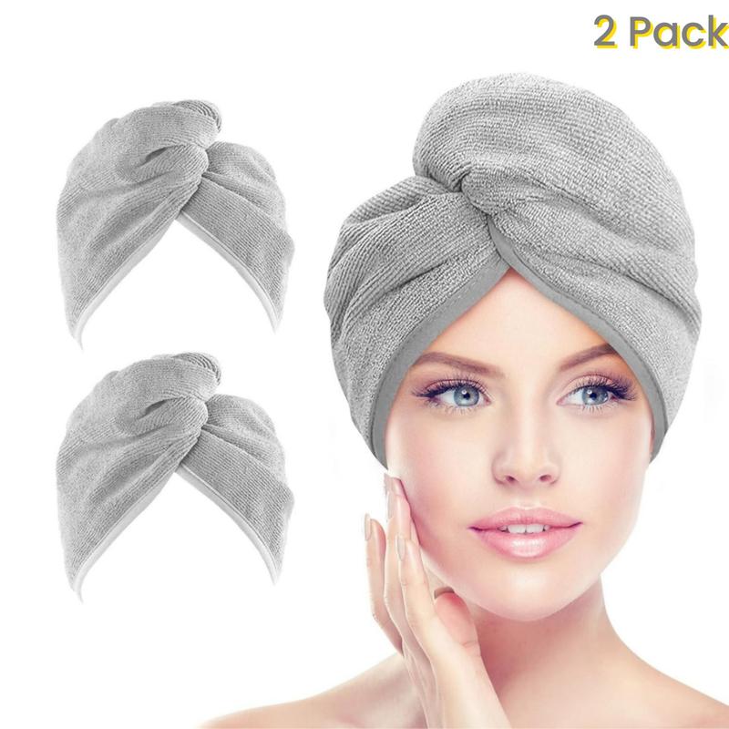 Super Absorbent Microfiber Hair Towel - 2 Pack, 9.8 x 25.5 inch, Fast Drying Hair Turbans for Women Wet Hair