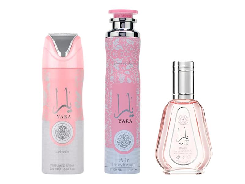 (Bundle Pack) 300ml Yara Air Freshener + 50ml Yara EDP Spray + 200ml Yara Body Spray Tropical Scented