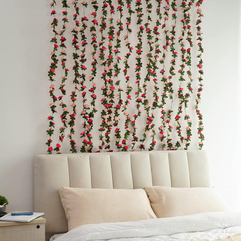 2 Pack 16.4Ft Flower Garland Artificial Rose Vines for Bedroom, Cute Fake Hanging Flower Vines Floral Garland Decorations for Wedding Party Wall Room