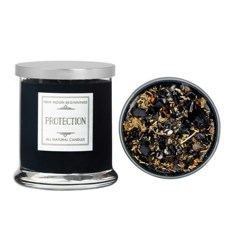 Protection Candle - Energy Cleansing - Crystal & Herb Candle - Protection Crystals - Soy Aromatherapy Essential Oil Black Ritual Candle - 6 Sizes Available!