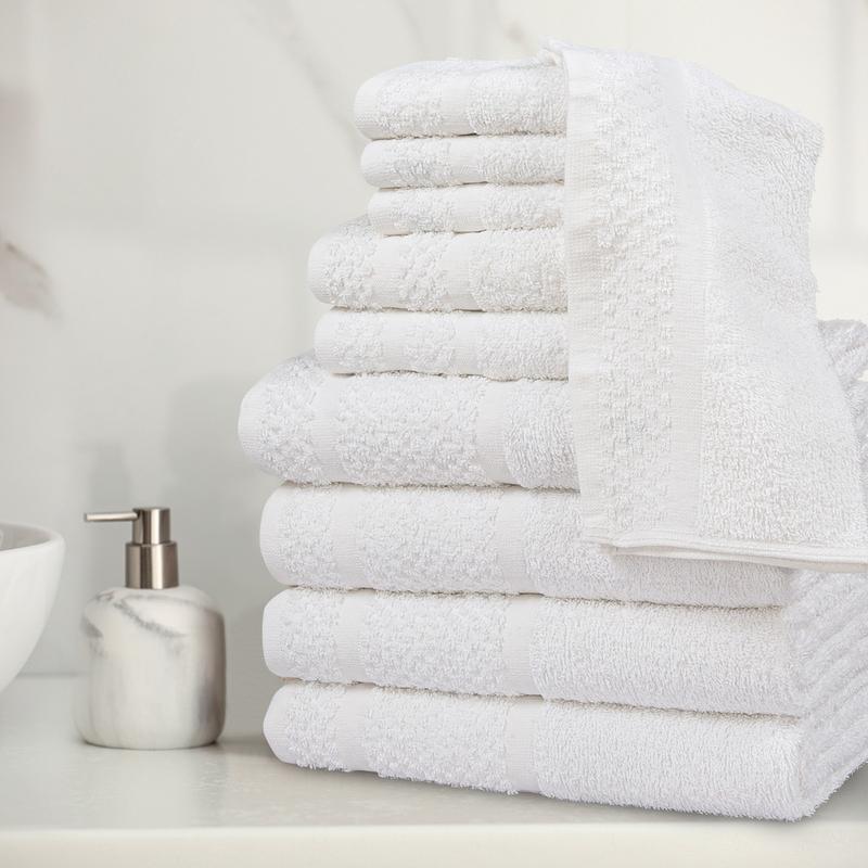 Mainstays 10 Piece Towel Set with Upgraded Softness & Durability, White