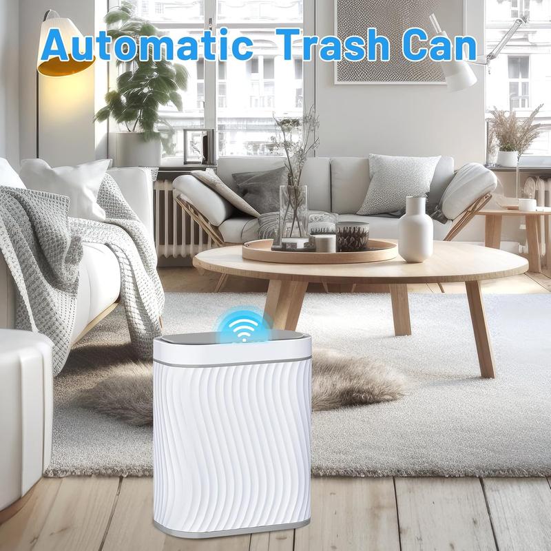 Bathroom Small Trash Can with Automatic Touchless Lid, 2.6 Gallon Smart Garbage Can Narrow Waterproof Trash Bin for Bedroom, Office, Living Room-White Grey