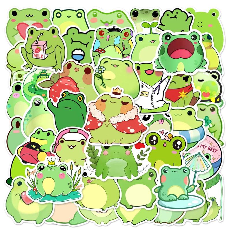 50pcs Cute Cartoon Little Frog Pattern Sticker, Graffiti Waterproof Decoration Sticker, DIY Decor Sticker For Home, Scrapbook, Water Bottle