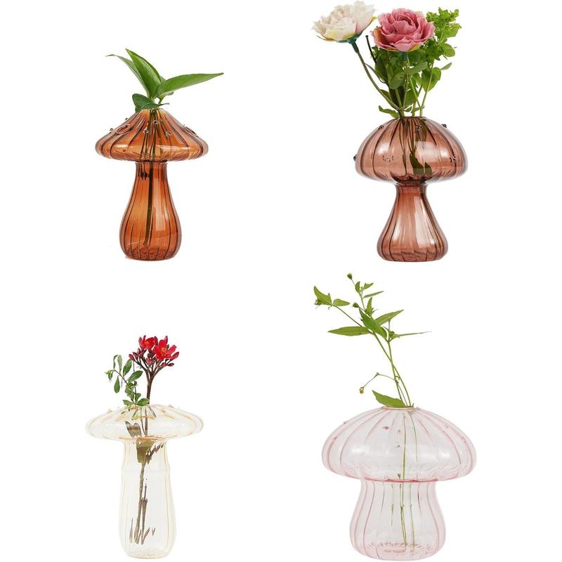 Mushroom Glass Planter 4pces Set Mushroom Glass Vases,Mini Terrarium for  Handcrafted, Versatile, Artistic Home Decor