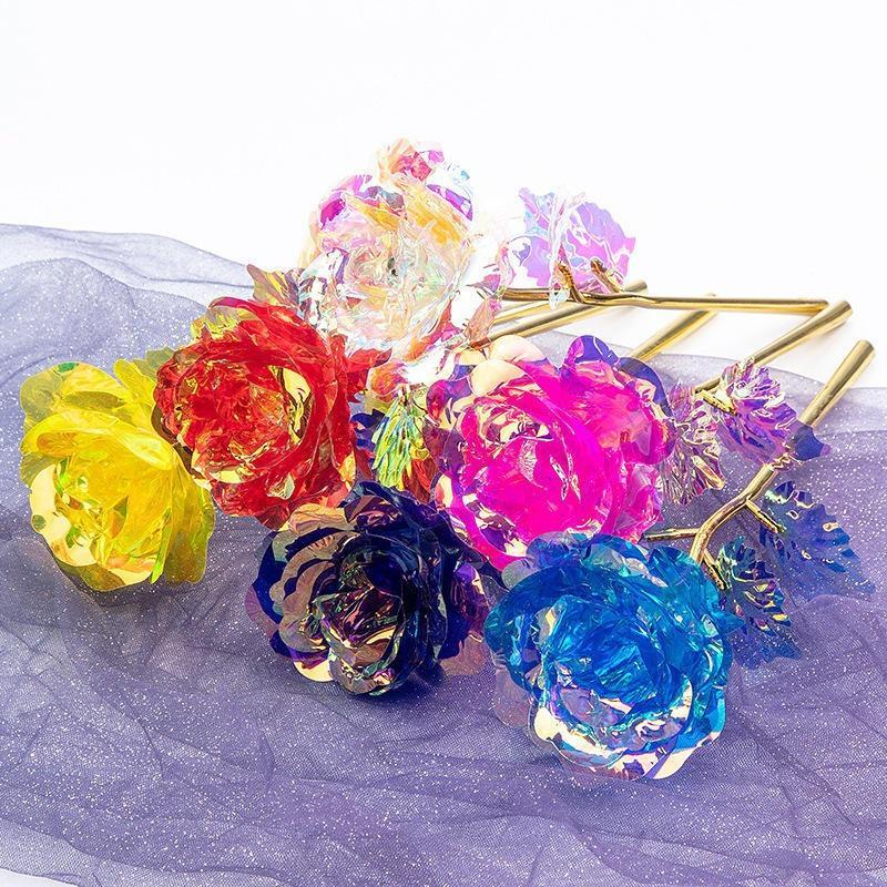 Random Color Plastic Decorative Flower, 5 Counts Holographic Artificial Rose, Unique Gifts Ideas Faux Floral Decor for Home Party Wedding Anniversary Festival, Spring Decor 2024, Summer Gifts