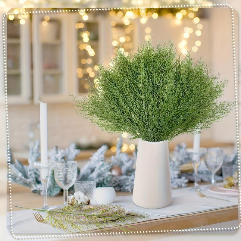 Artificial Pine Leaves, 20pcs set Faux Pine Branches, Reusable Plastic Pine Leaves for Wreath, Garden Landscape and Wedding Decoration