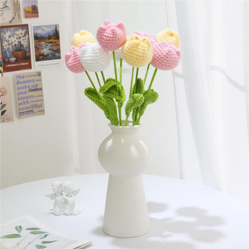 Christmas Room Decor Crochet Tulip without Vase, 10 20 30pcs Artificial Flower, Summer Tulips Artificial Flowers Bouquet, Home Decor Supplies for Living Room Bedroom Dining Room Wedding Party, Fall Decor, Fall Decor