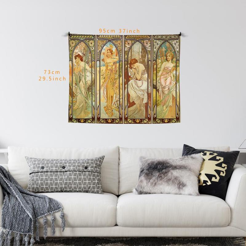 Vintage Art Style Ladies Pattern Tapestry, 1 Count Aesthetic Wall Hanging Blanket, Wall Art Decor for Home Living Room Bedroom School Gallery